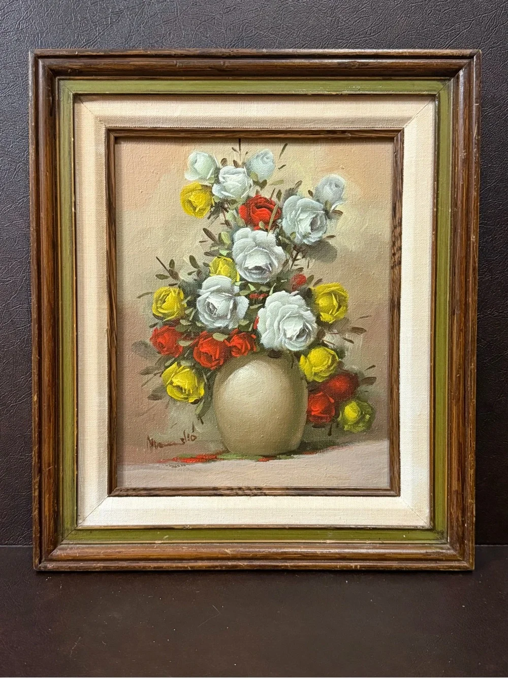 Vintage Signed Floral Still Life Original Oil Painting Framed | 13.75” x 11.75”